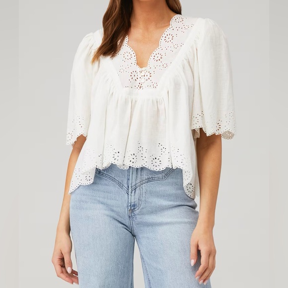 🌻🆕FREE PEOPLE Costa Eyelet Top-Bright White-Size Medium - Picture 6 of 16
